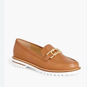 Talbots Tan Leather Loafers with Gold Chain Accent
